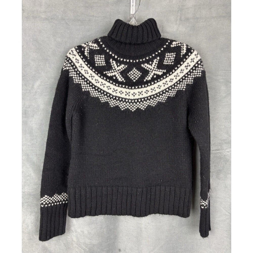 Vtg GAP Lambswool Sweater Women Large Black Fair Isle Turtleneck Chunky Knit Y2K